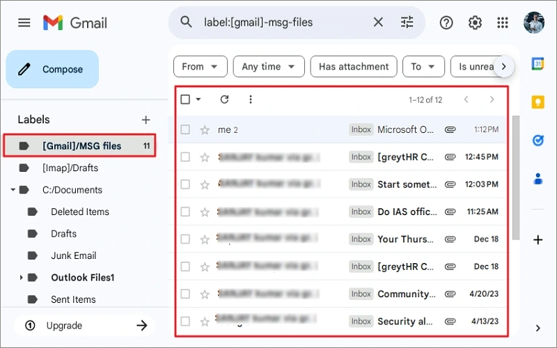 locate msg file gmail web