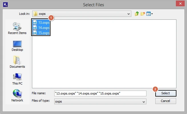 Browse OXPS files and choose the required ones then tap on Select