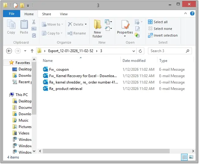 click on any EML file to get a preview of saved content