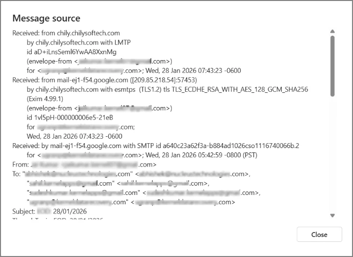 analyze outlook email header code