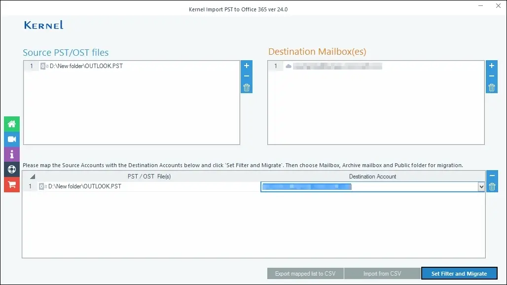 Add the target Office 365 account