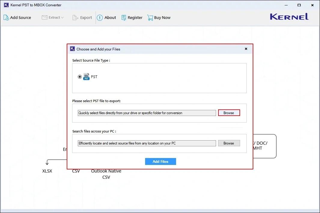 Use the Search Files feature to locate all the PST files 