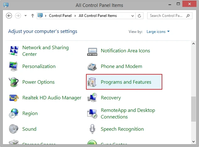 then look for Programs and Features