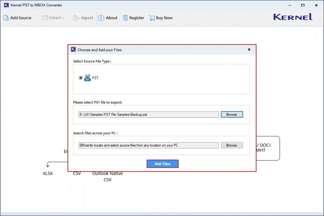 click on Add files to proceed