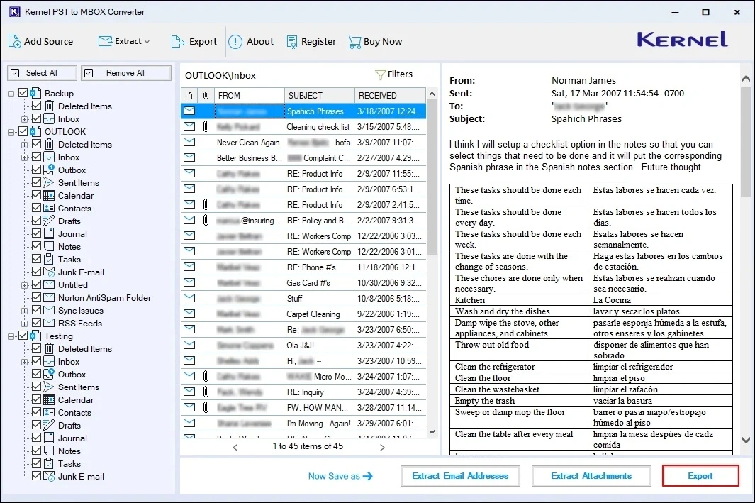 click on Export to start the process