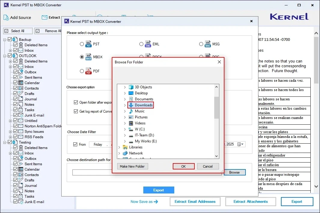 Choose the folder of your choice to save converted files 
