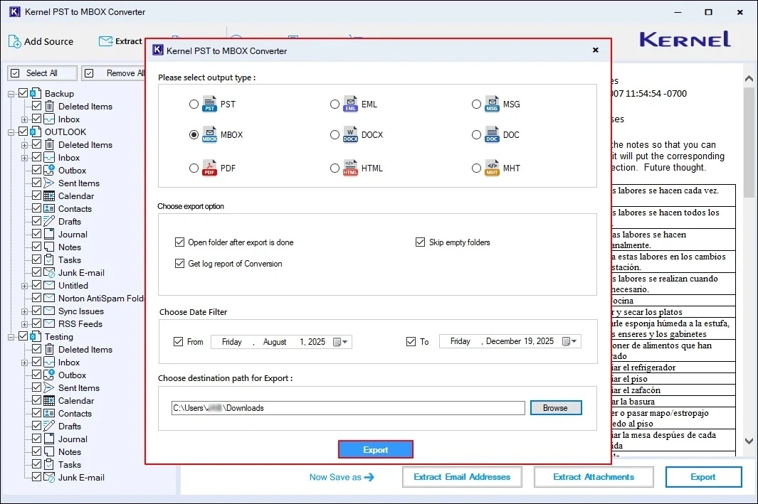 click on Export to start the conversion process