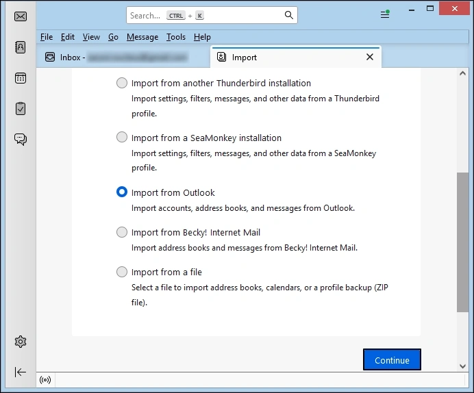 Select the Import from Outlook option 