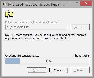 Wait till SCANPST deeply scans the PST for corruption