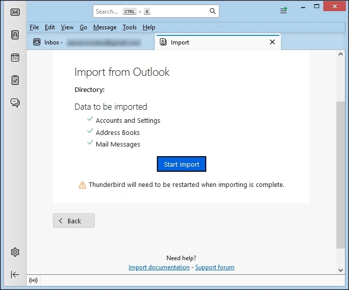 Review the selected data and click on Start Import