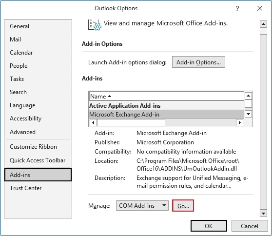 select COM Add ins in Manage and click Go