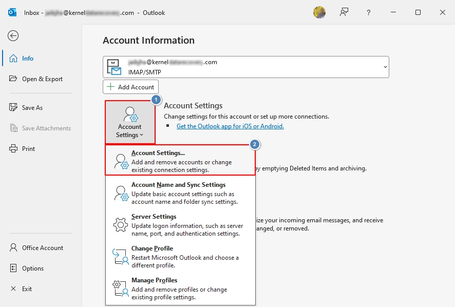 Click Account Settings then Account Settings