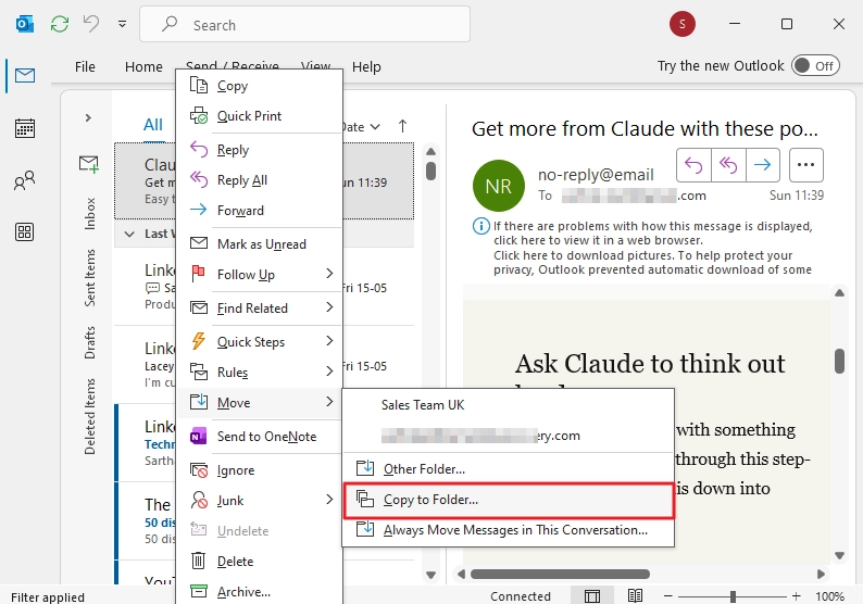 Move folder in outlook