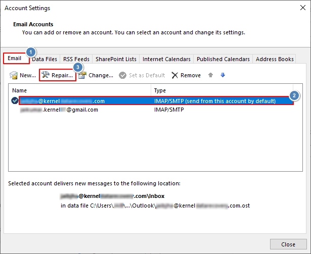 select your profile and click Repair