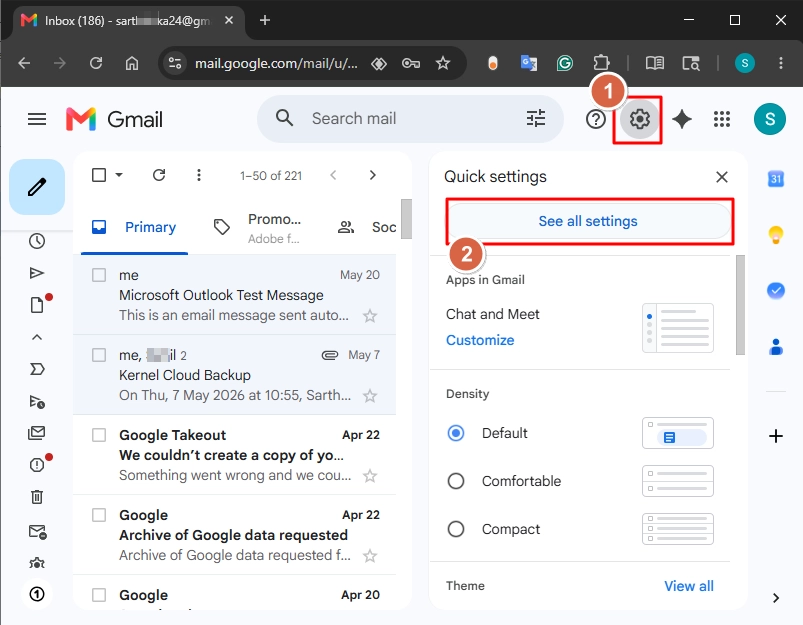 Select the See all settings option in gmail