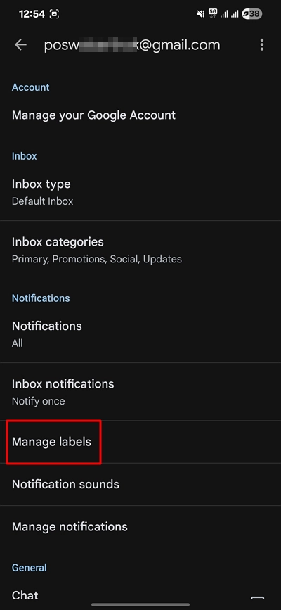 Click on the Manage labels option 
