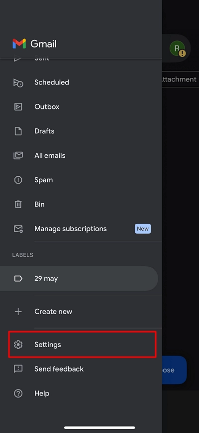 Open the Gmail application on your iPhone and click on the Settings option.