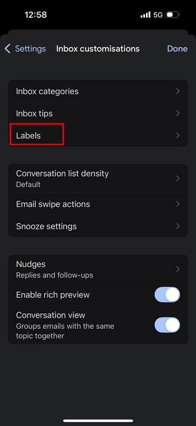 Select the Labels option