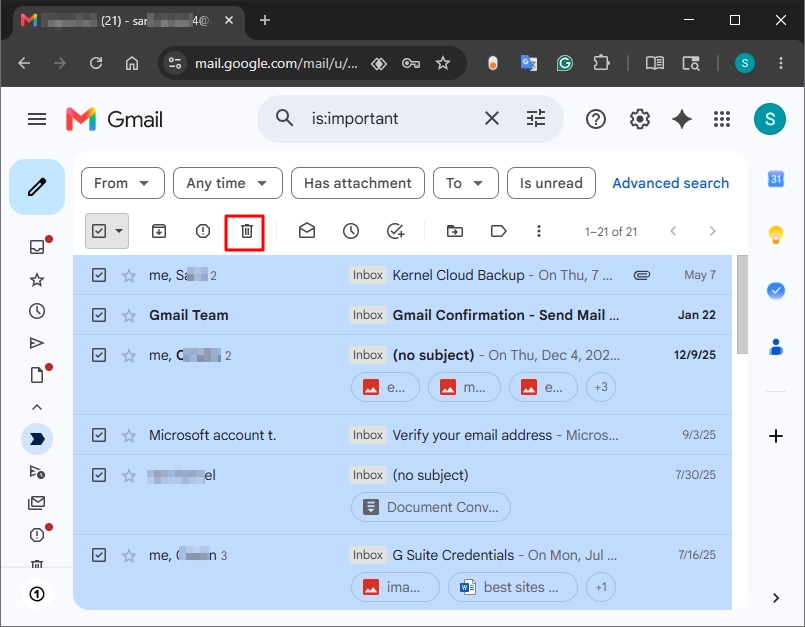 Select all the emails then Click the Delete button.