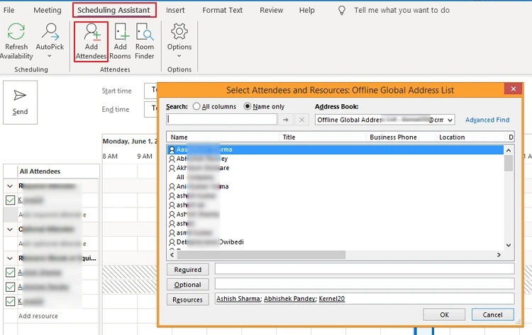 paste the email addresses under Resources