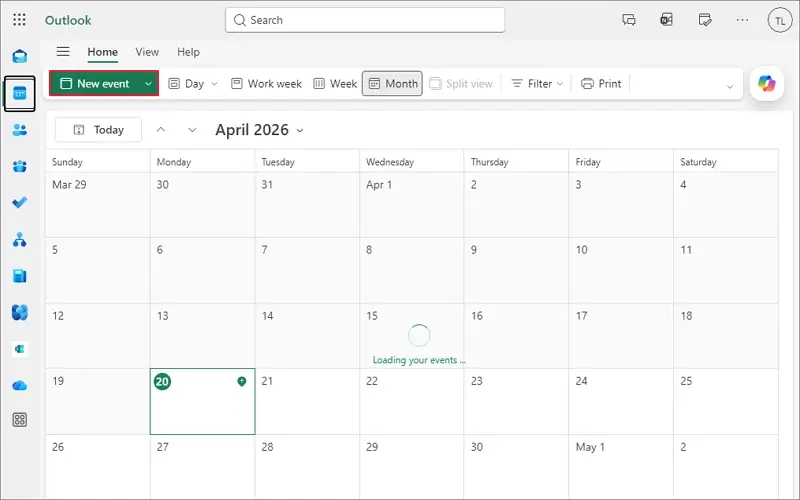 Open outlook go to calendar and select new event