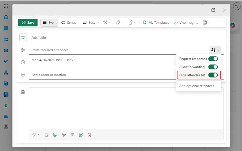 Turn on hide attendee list