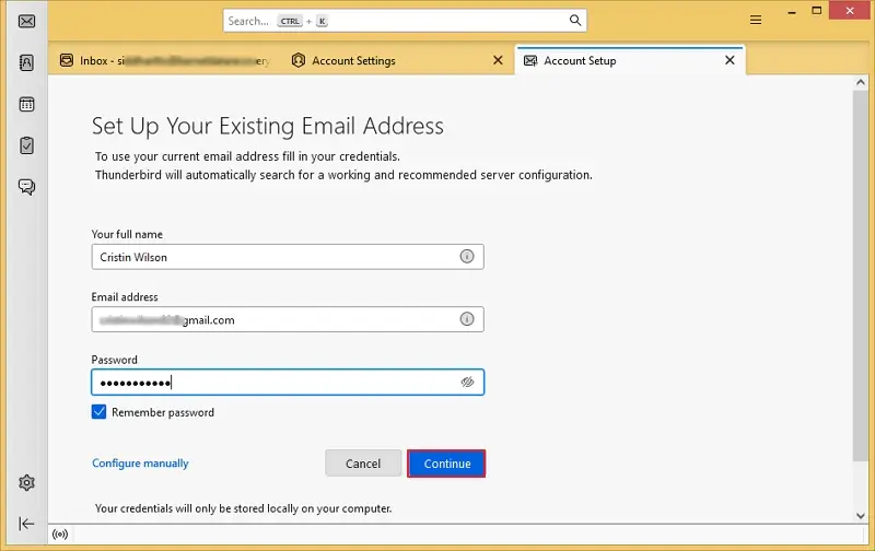 Add Gmail address then review settings and click done