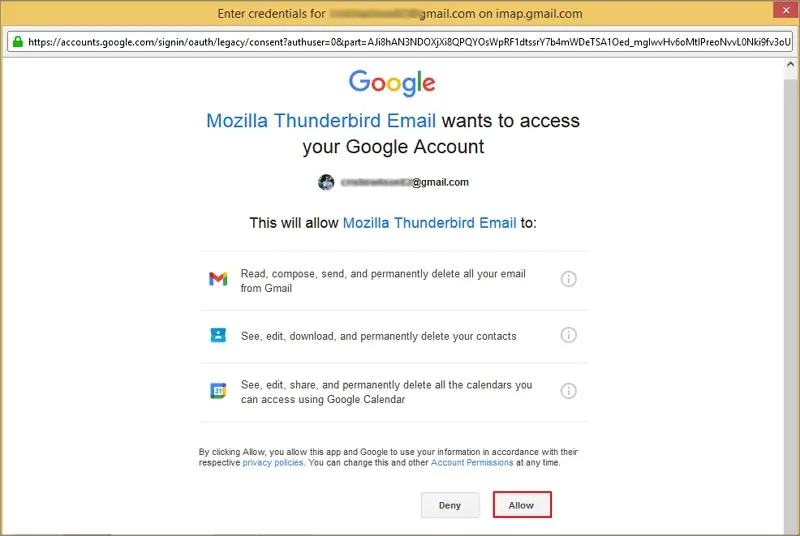 Allow thunderbird to sync your gmail folders
