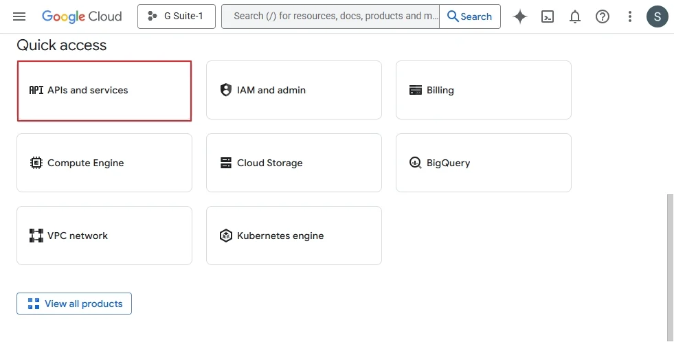 click on the APIs and services